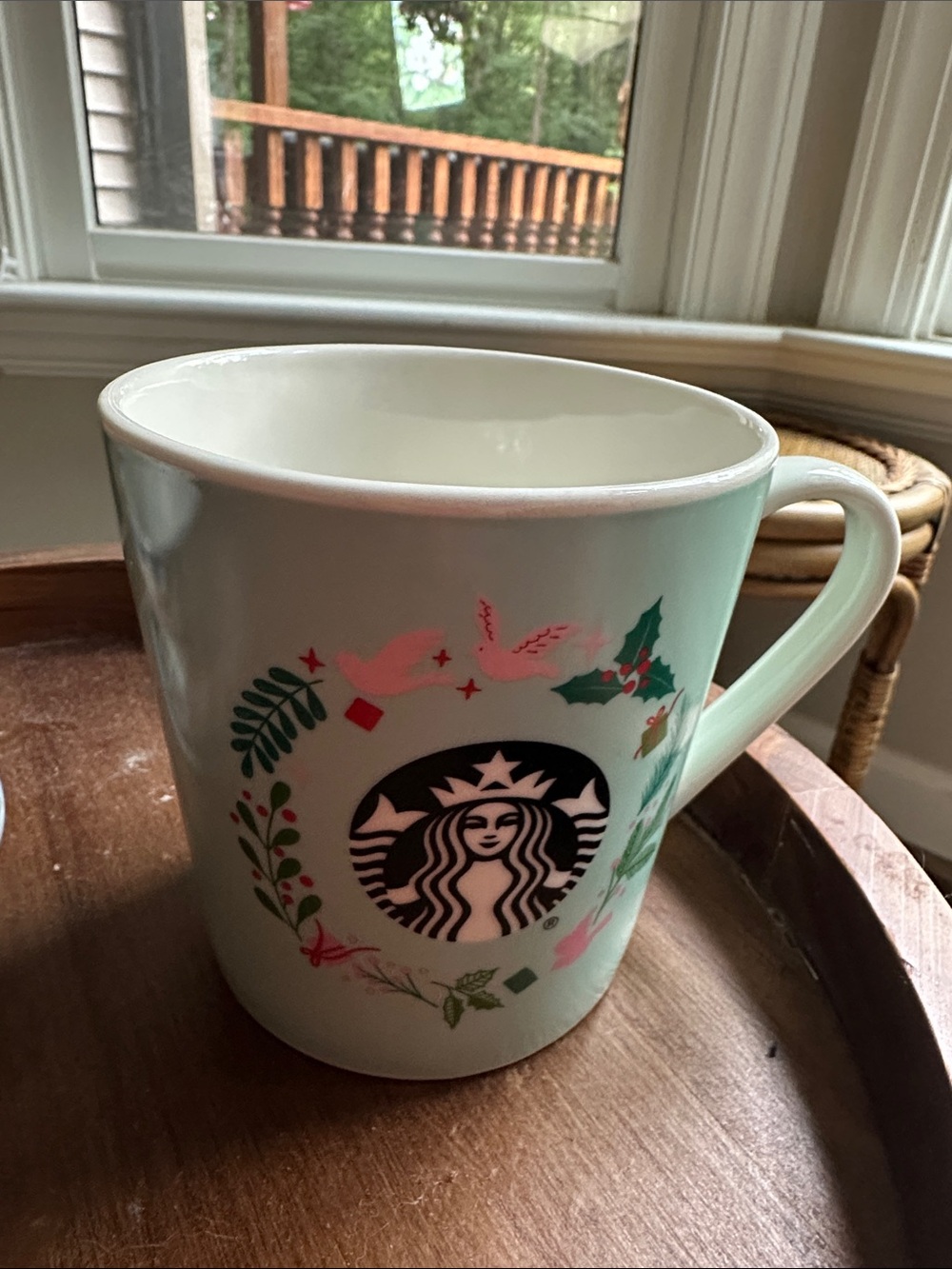 Starbucks Mint Green Ceramic Holiday Mug with Wreath Motif 2019
